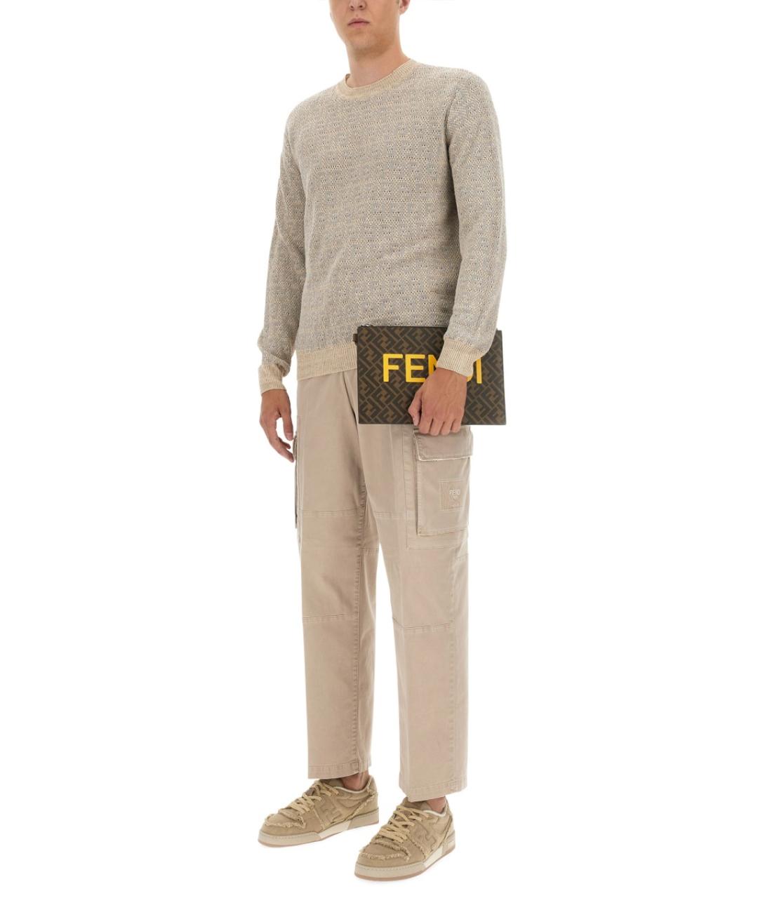 FENDI Бежевые хлопковые повседневные брюки, фото 3