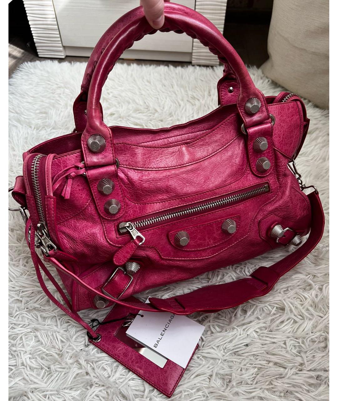 BALENCIAGA Розовая кожаная сумка с короткими ручками, фото 7