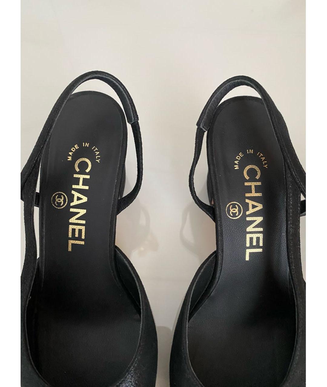 CHANEL Черные кожаные лодочки на низком каблуке, фото 5