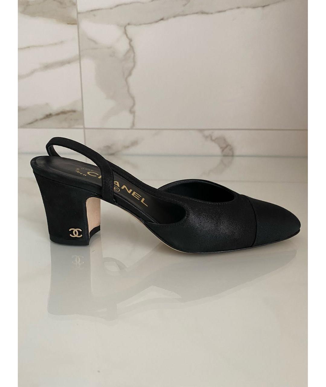 CHANEL Черные кожаные лодочки на низком каблуке, фото 9