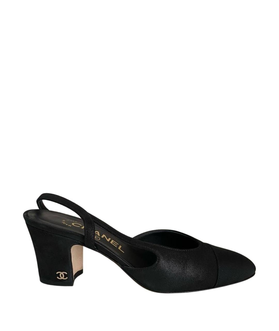 CHANEL Черные кожаные лодочки на низком каблуке, фото 1