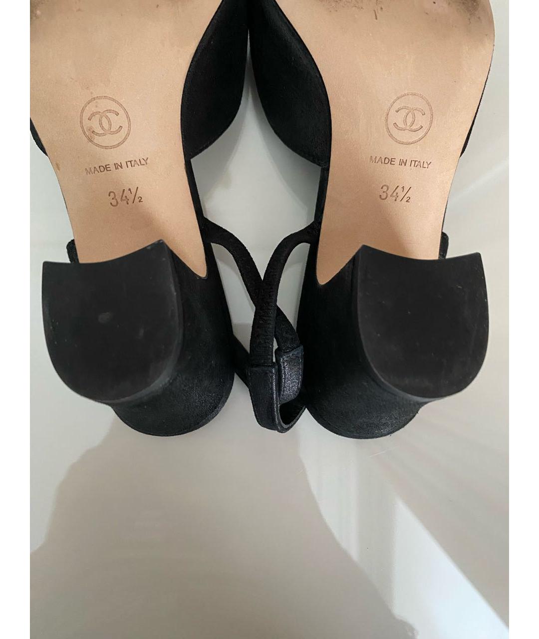 CHANEL Черные кожаные лодочки на низком каблуке, фото 7
