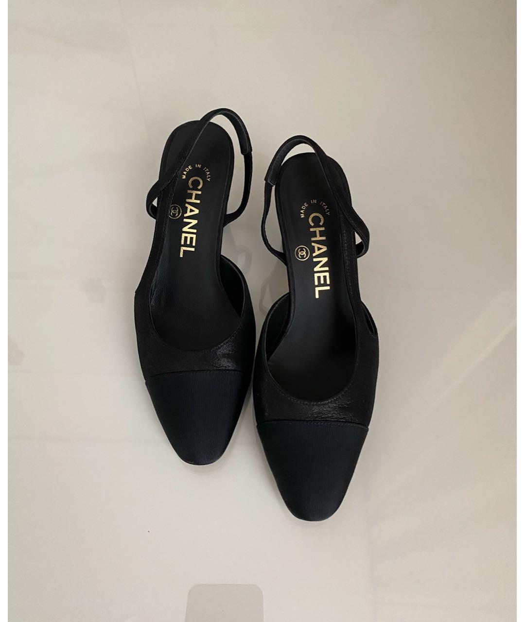 CHANEL Черные кожаные лодочки на низком каблуке, фото 2