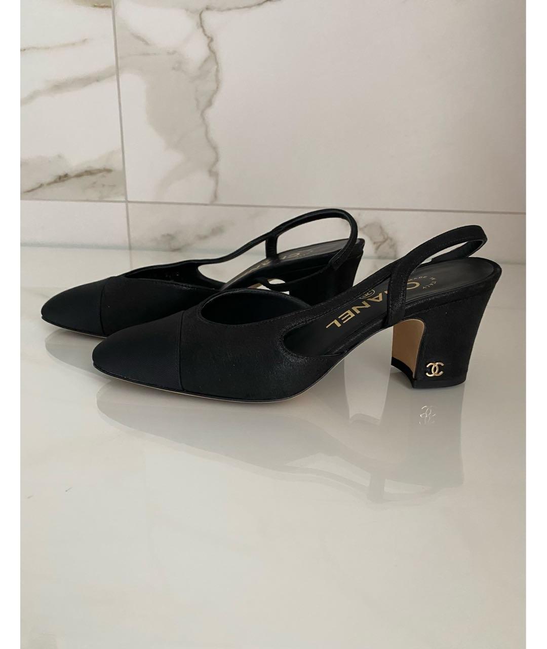 CHANEL Черные кожаные лодочки на низком каблуке, фото 4