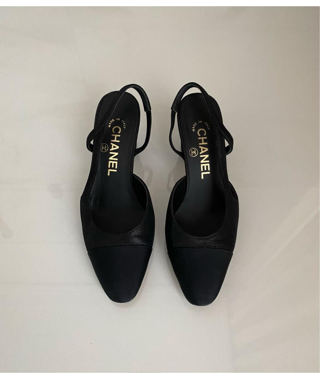 CHANEL Черные кожаные лодочки на низком каблуке, фото 3