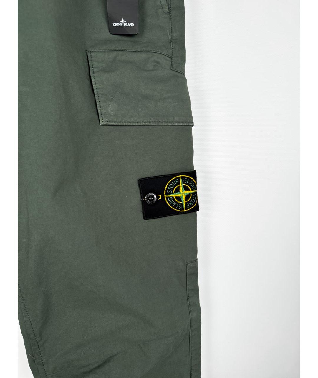 STONE ISLAND Зеленые хлопковые повседневные брюки, фото 4