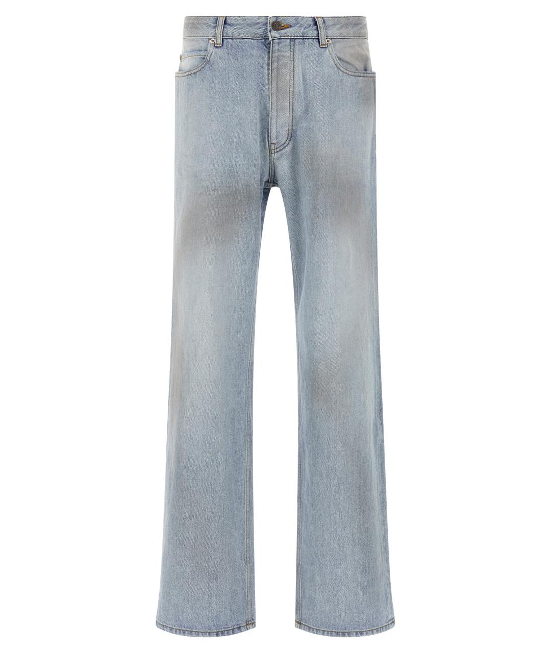 BALENCIAGA Голубые хлопковые прямые джинсы, фото 1