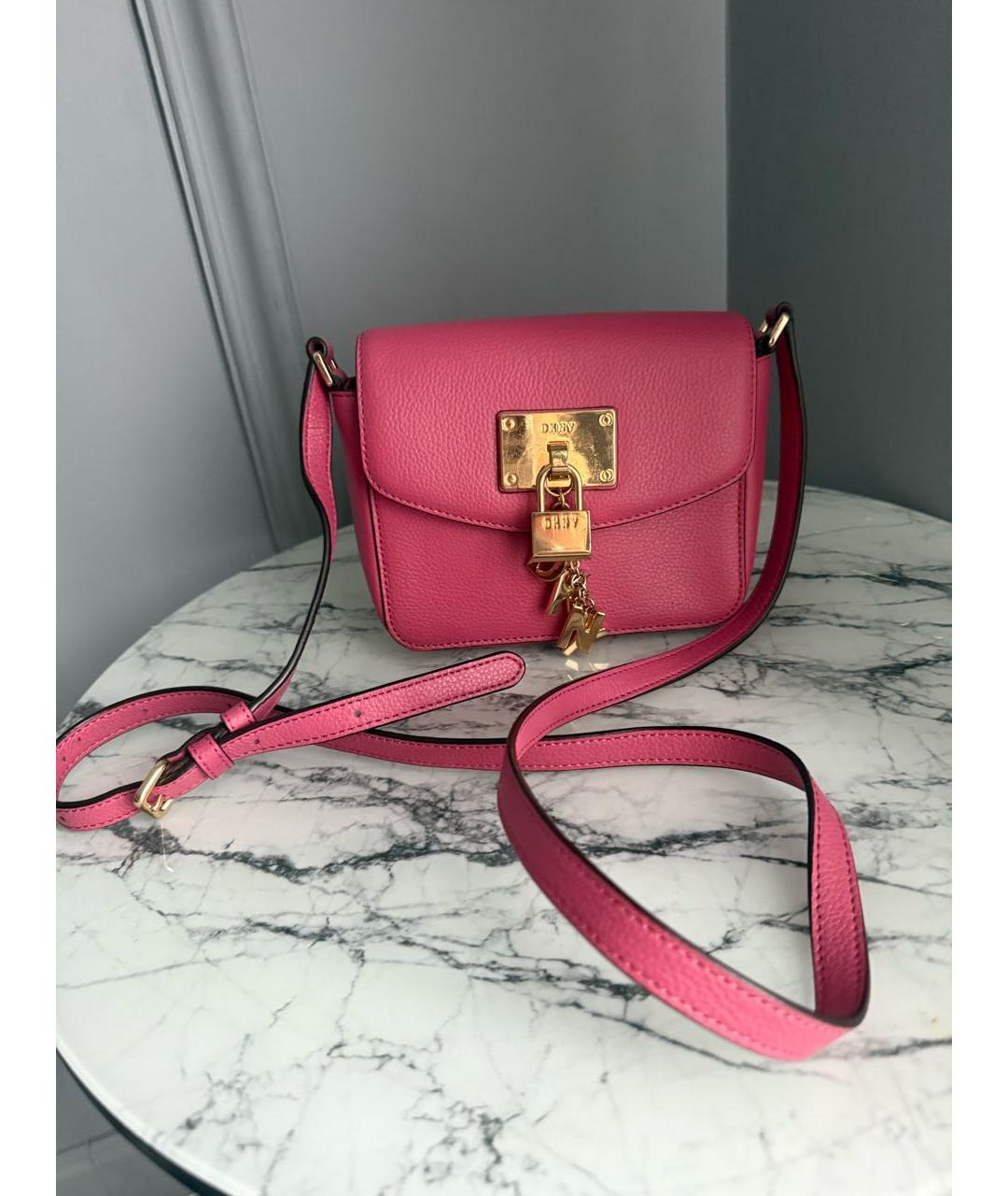 DKNY Розовая кожаная сумка через плечо, фото 7
