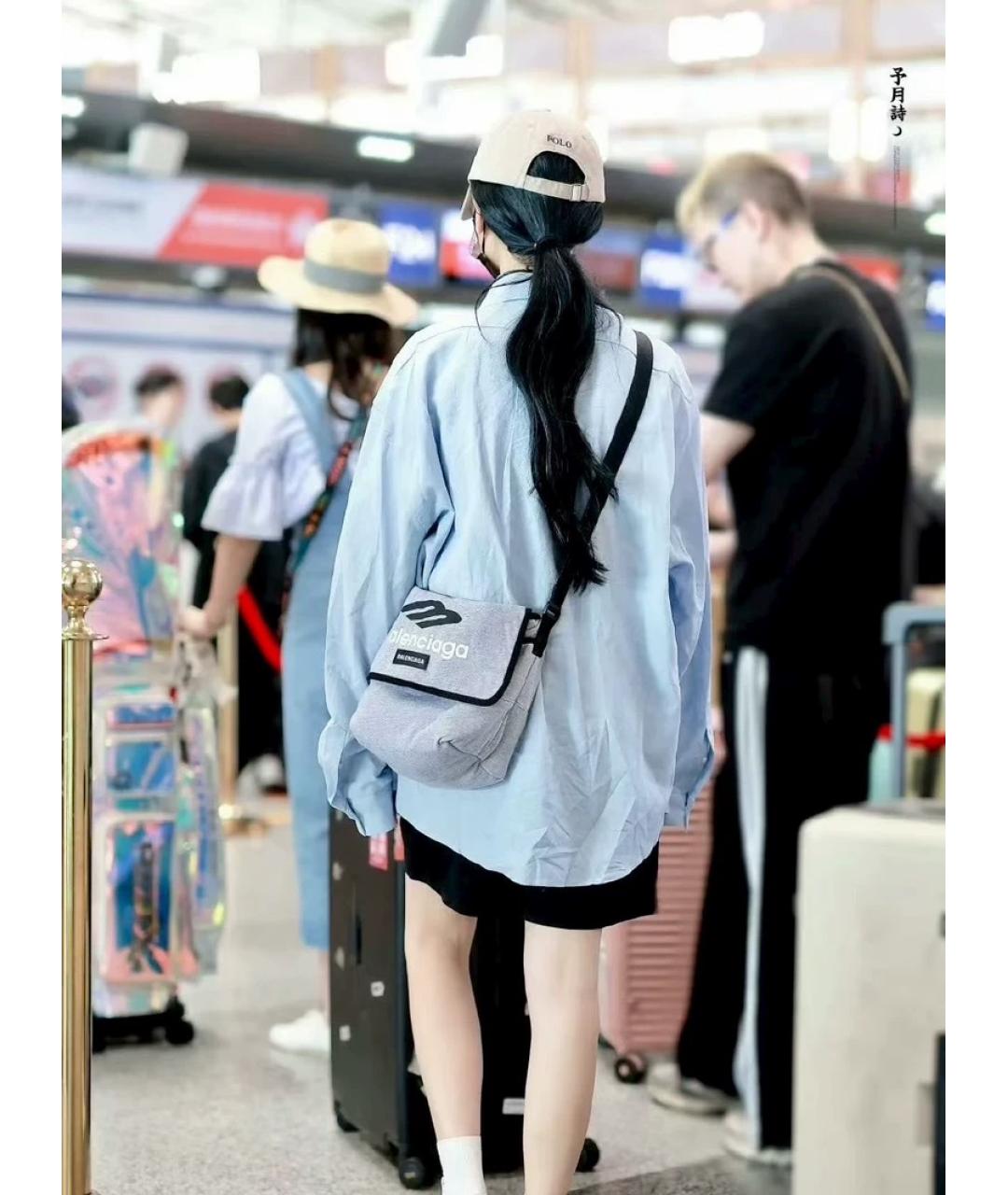 BALENCIAGA Серая тканевая сумка на плечо, фото 4