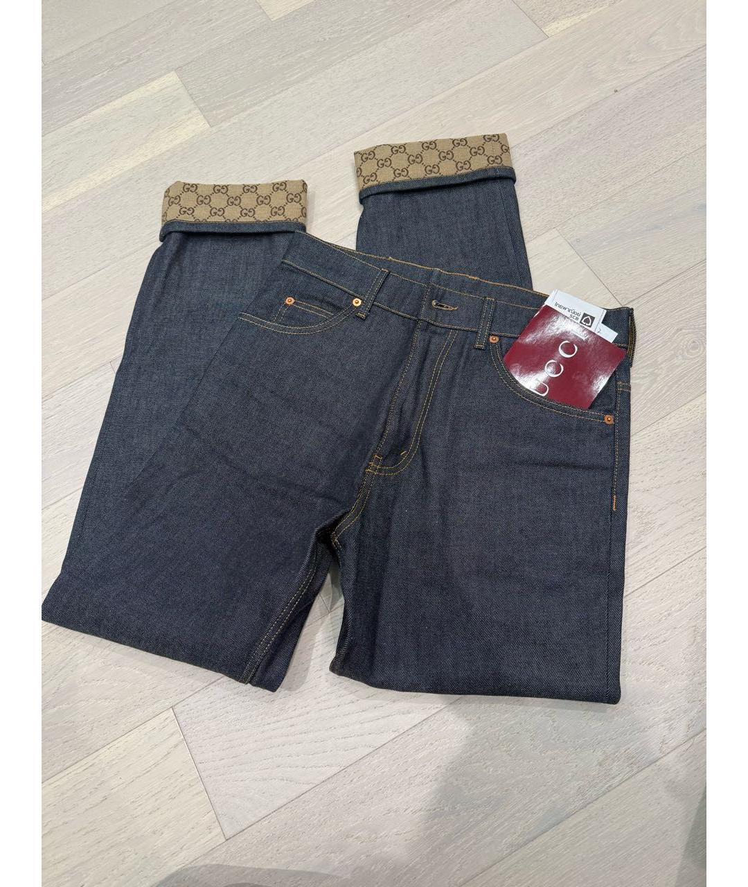 GUCCI Темно-синие хлопковые прямые джинсы, фото 3