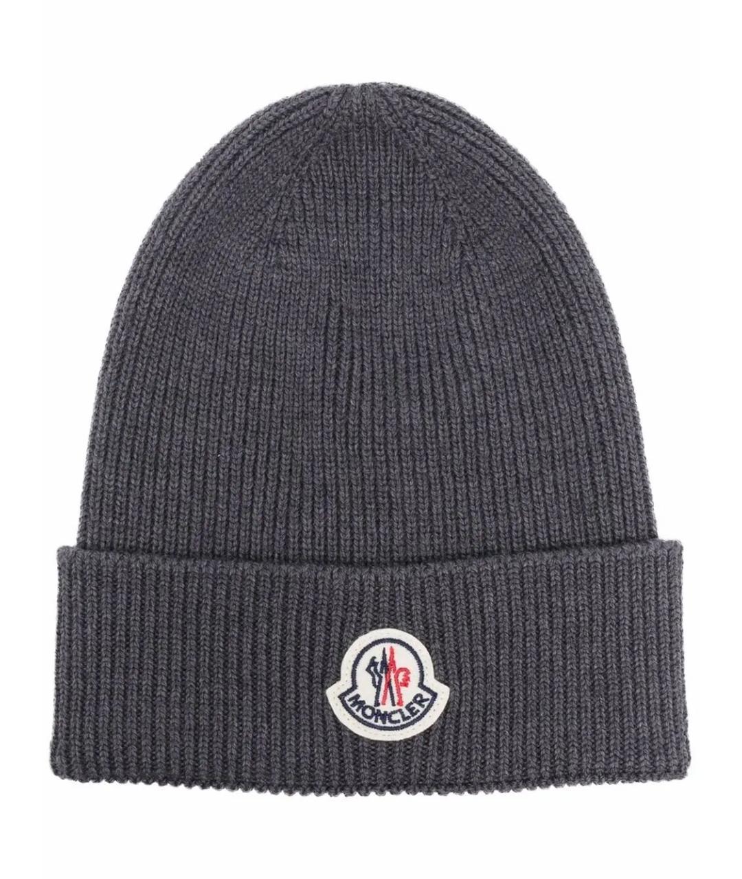 MONCLER Серая шерстяная шапка, фото 1