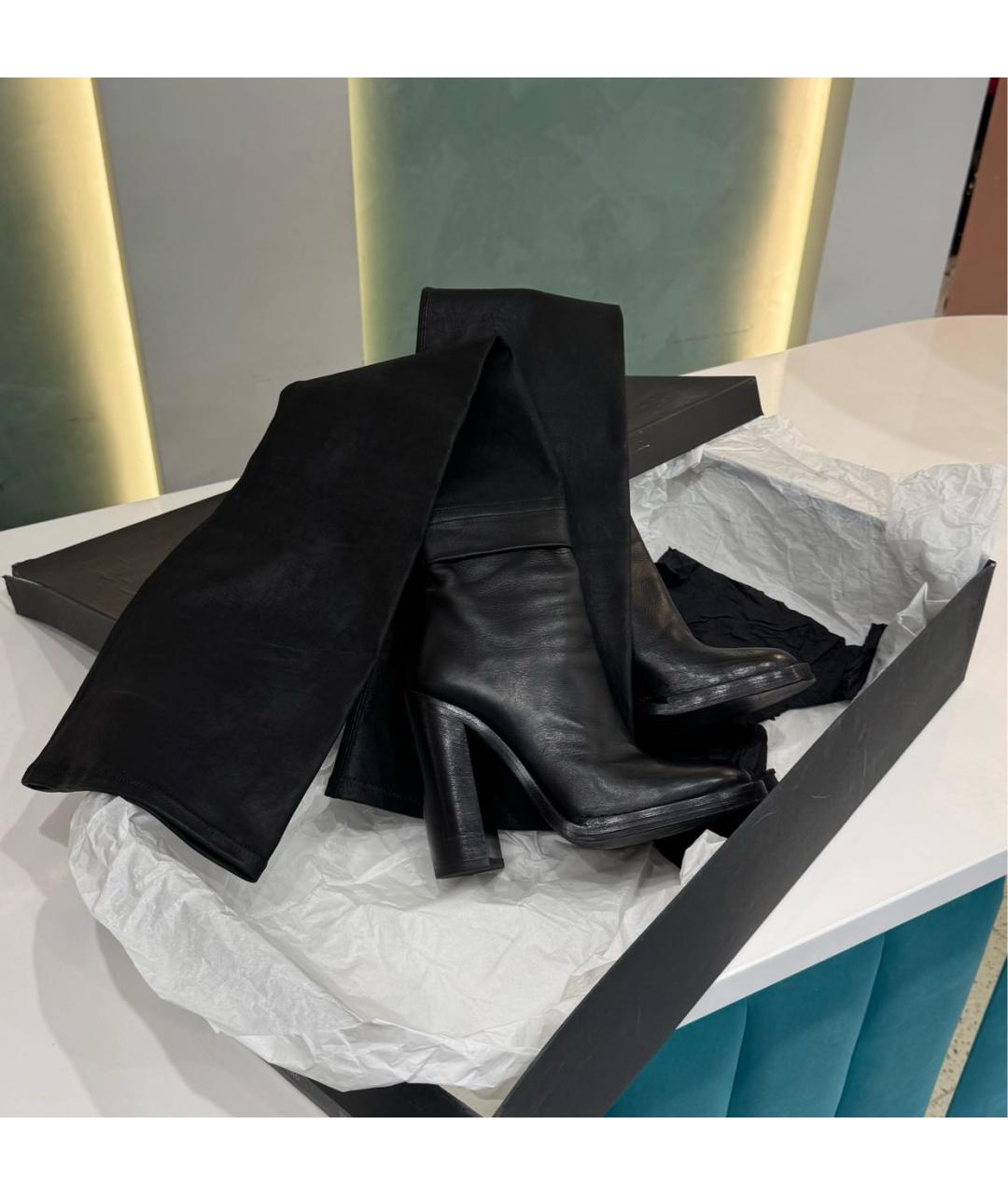 ANN DEMEULEMEESTER Черные кожаные ботфорты, фото 3