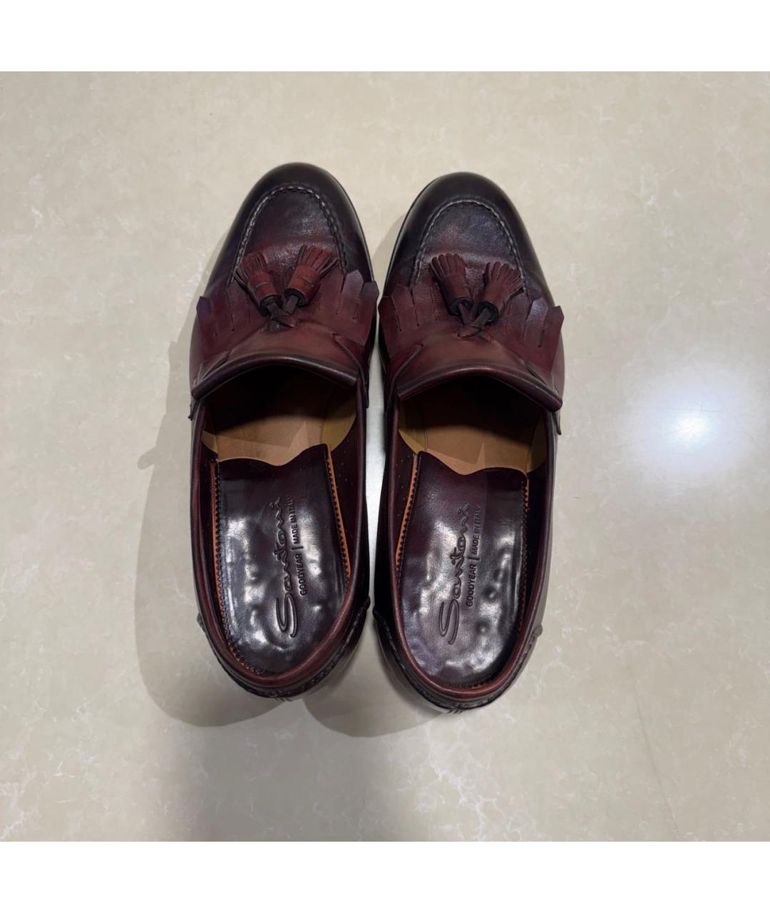 SANTONI Бордовые кожаные лоферы, фото 3