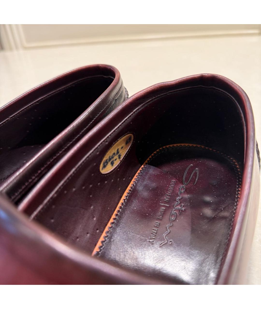 SANTONI Бордовые кожаные лоферы, фото 7