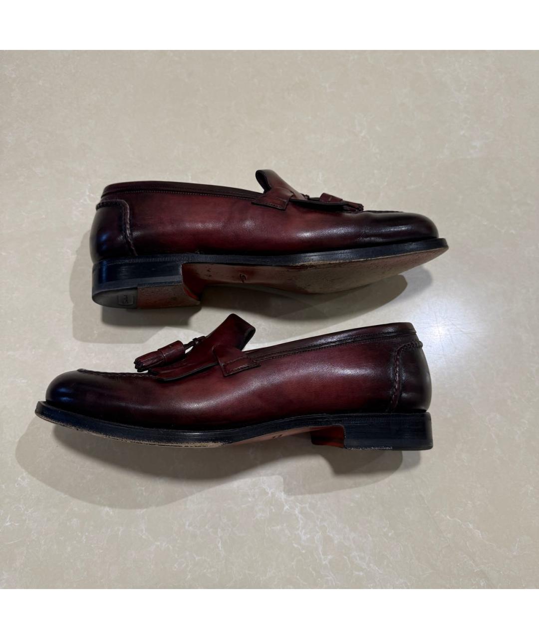 SANTONI Бордовые кожаные лоферы, фото 6