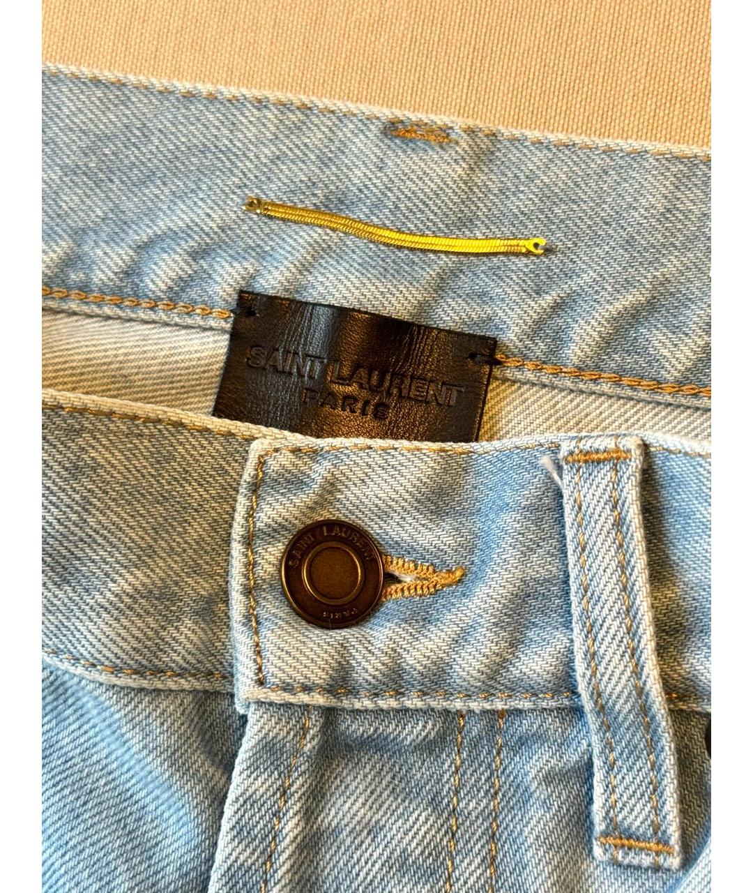 SAINT LAURENT Голубые хлопковые прямые джинсы, фото 3
