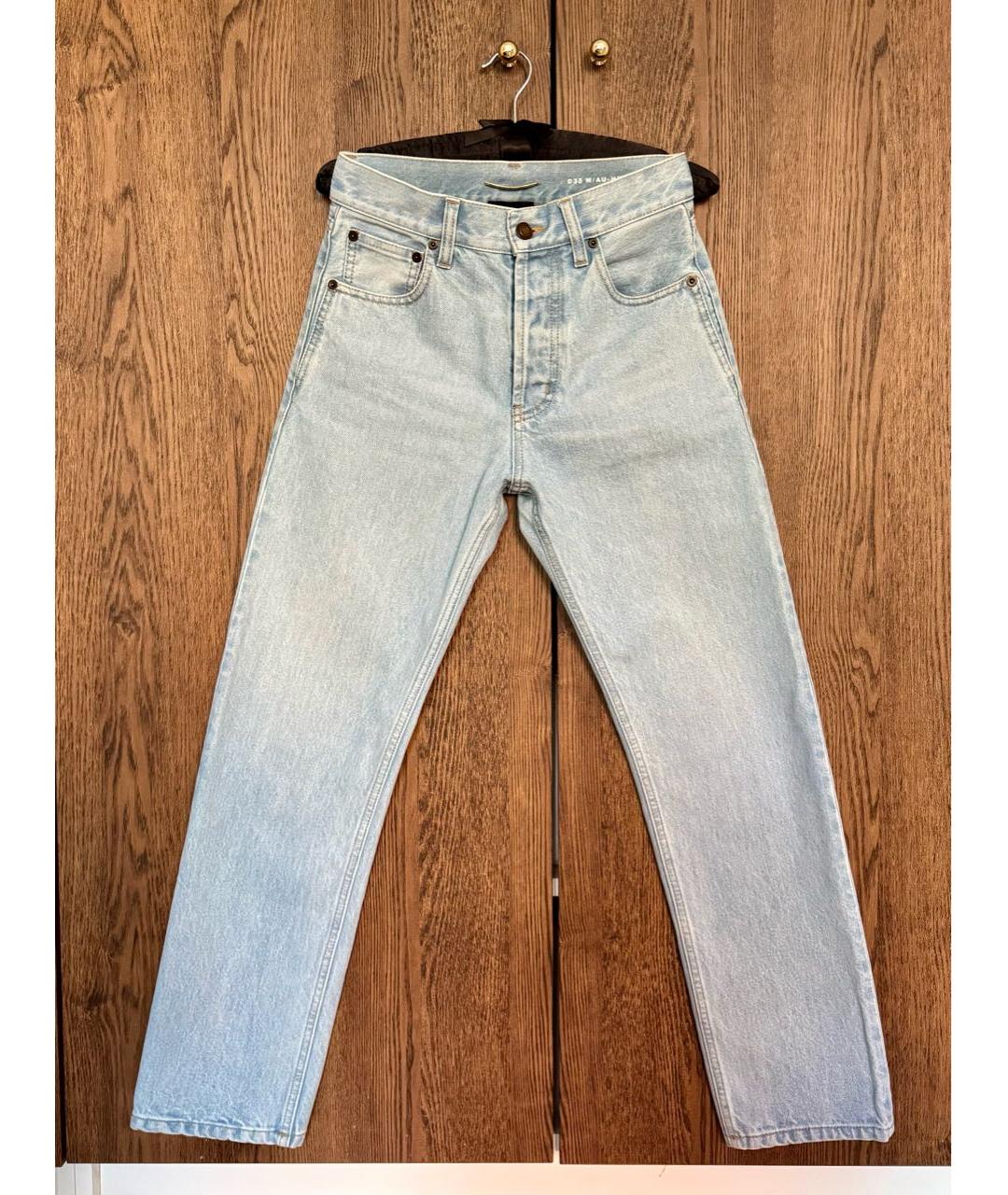 SAINT LAURENT Голубые хлопковые прямые джинсы, фото 6