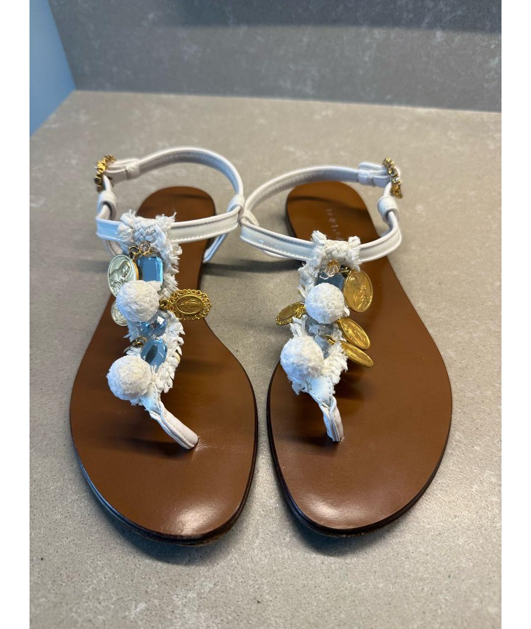 DOLCE&GABBANA Белые кожаные сандалии, фото 2