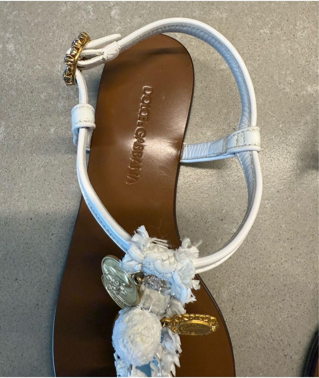 DOLCE&GABBANA Белые кожаные сандалии, фото 7