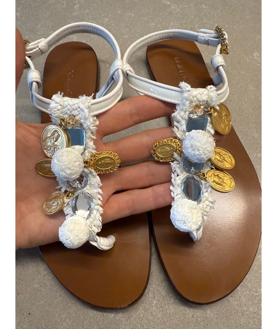 DOLCE&GABBANA Белые кожаные сандалии, фото 5