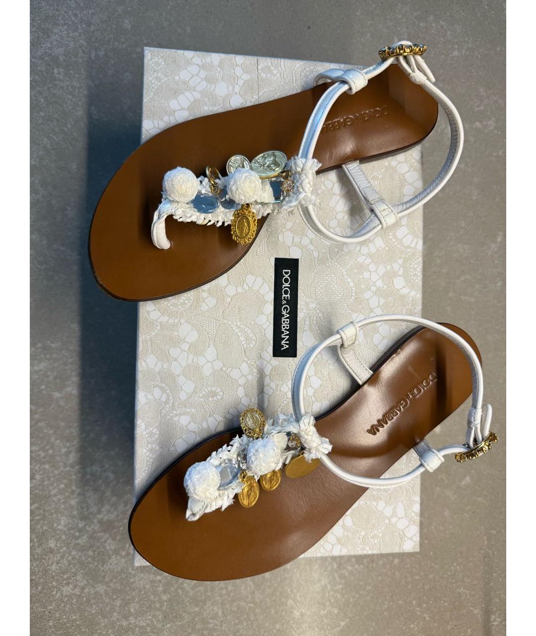DOLCE&GABBANA Белые кожаные сандалии, фото 6