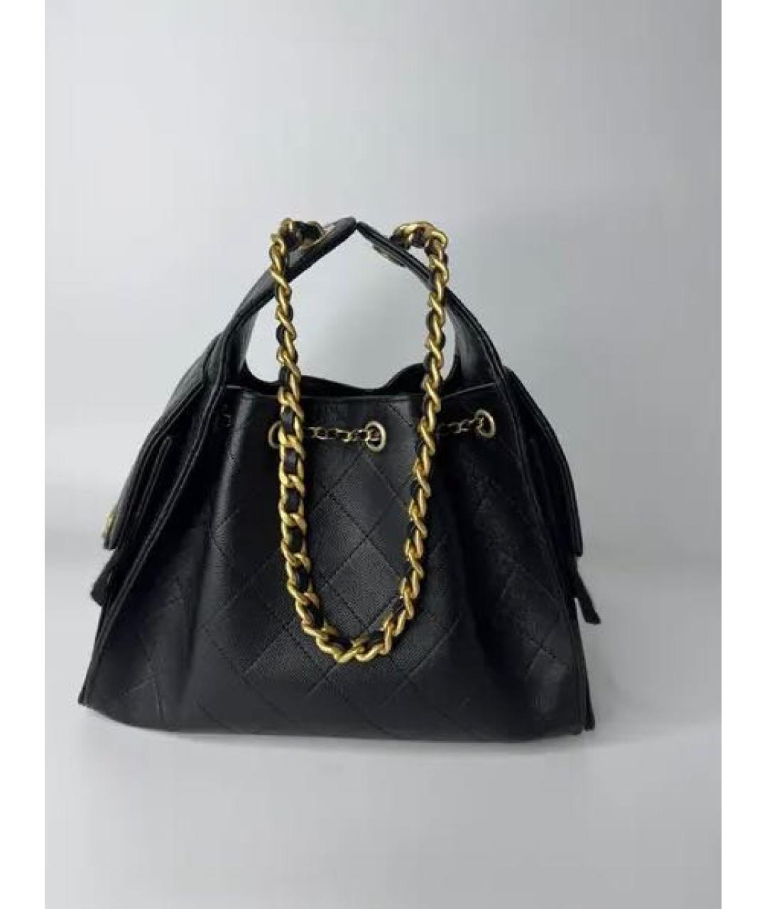 CHANEL Черная кожаная сумка тоут, фото 5