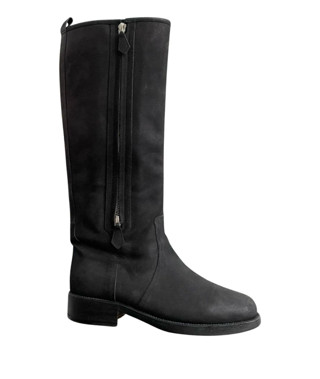 HERMES Черные нубуковые сапоги, фото 1