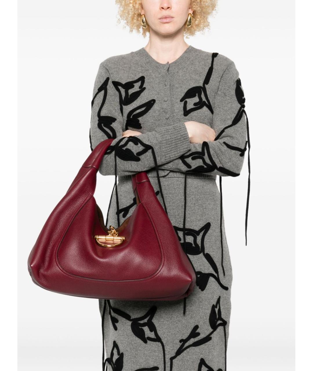 GUCCI Бордовая кожаная сумка тоут, фото 3