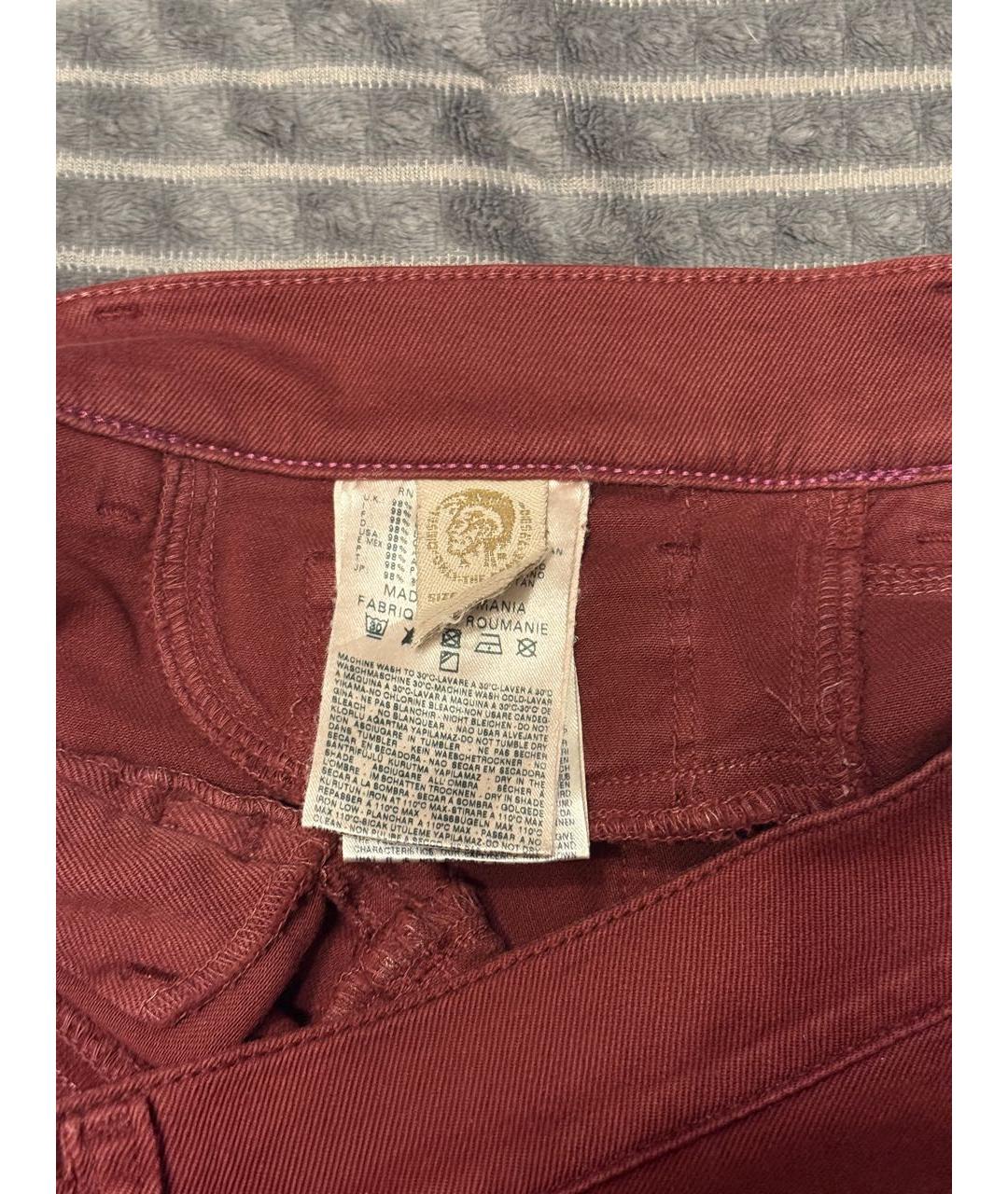 DIESEL Бордовые хлопко-эластановые прямые джинсы, фото 7