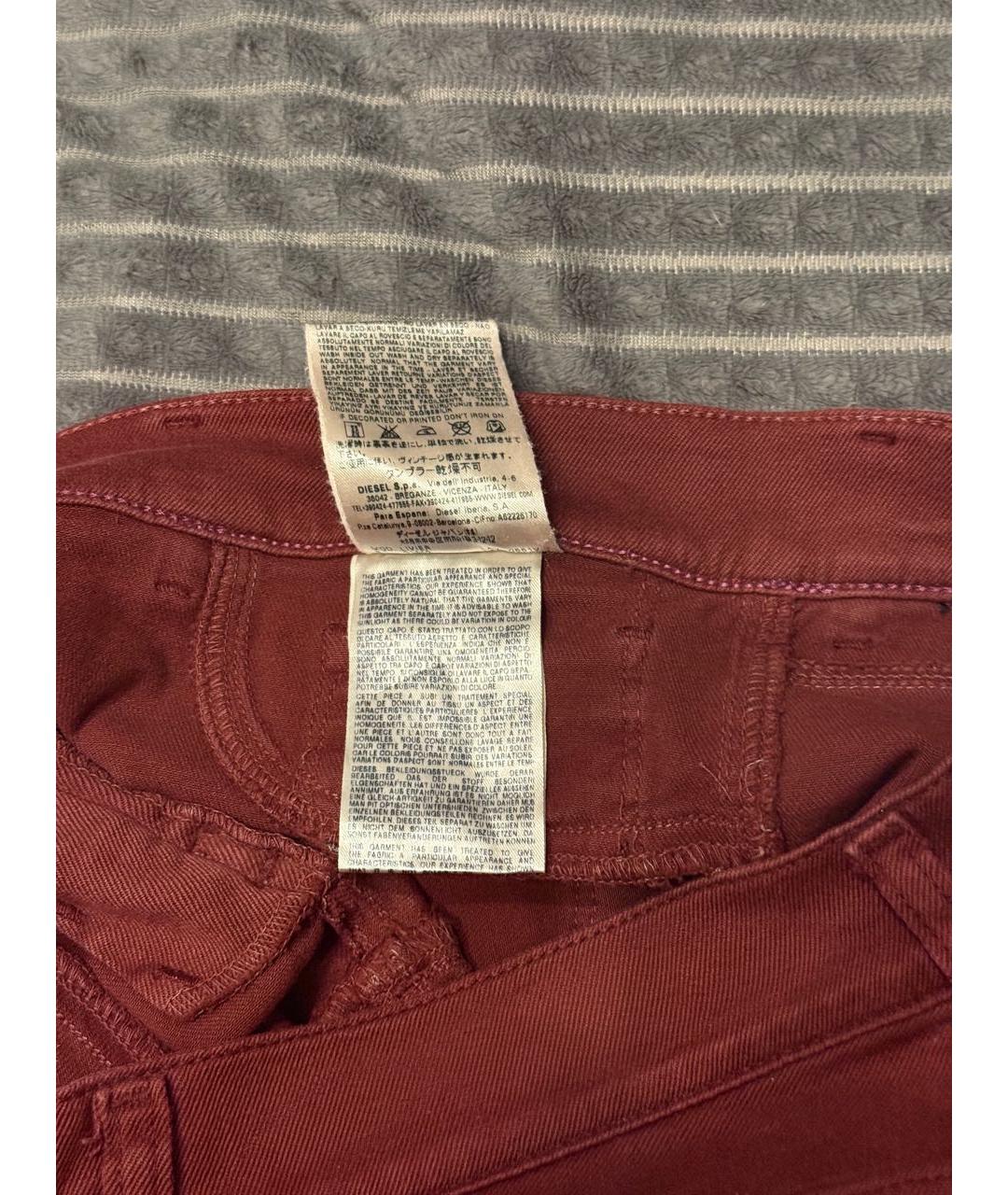 DIESEL Бордовые хлопко-эластановые прямые джинсы, фото 6