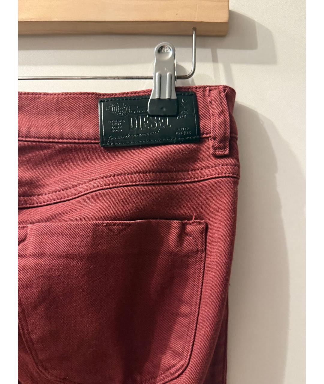 DIESEL Бордовые хлопко-эластановые прямые джинсы, фото 4