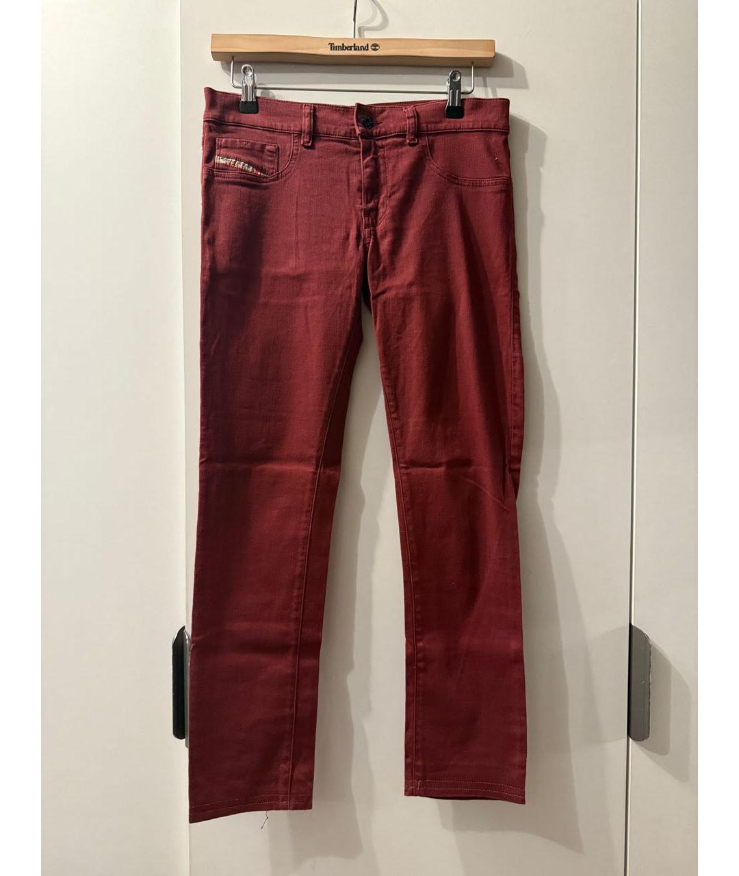 DIESEL Бордовые хлопко-эластановые прямые джинсы, фото 9