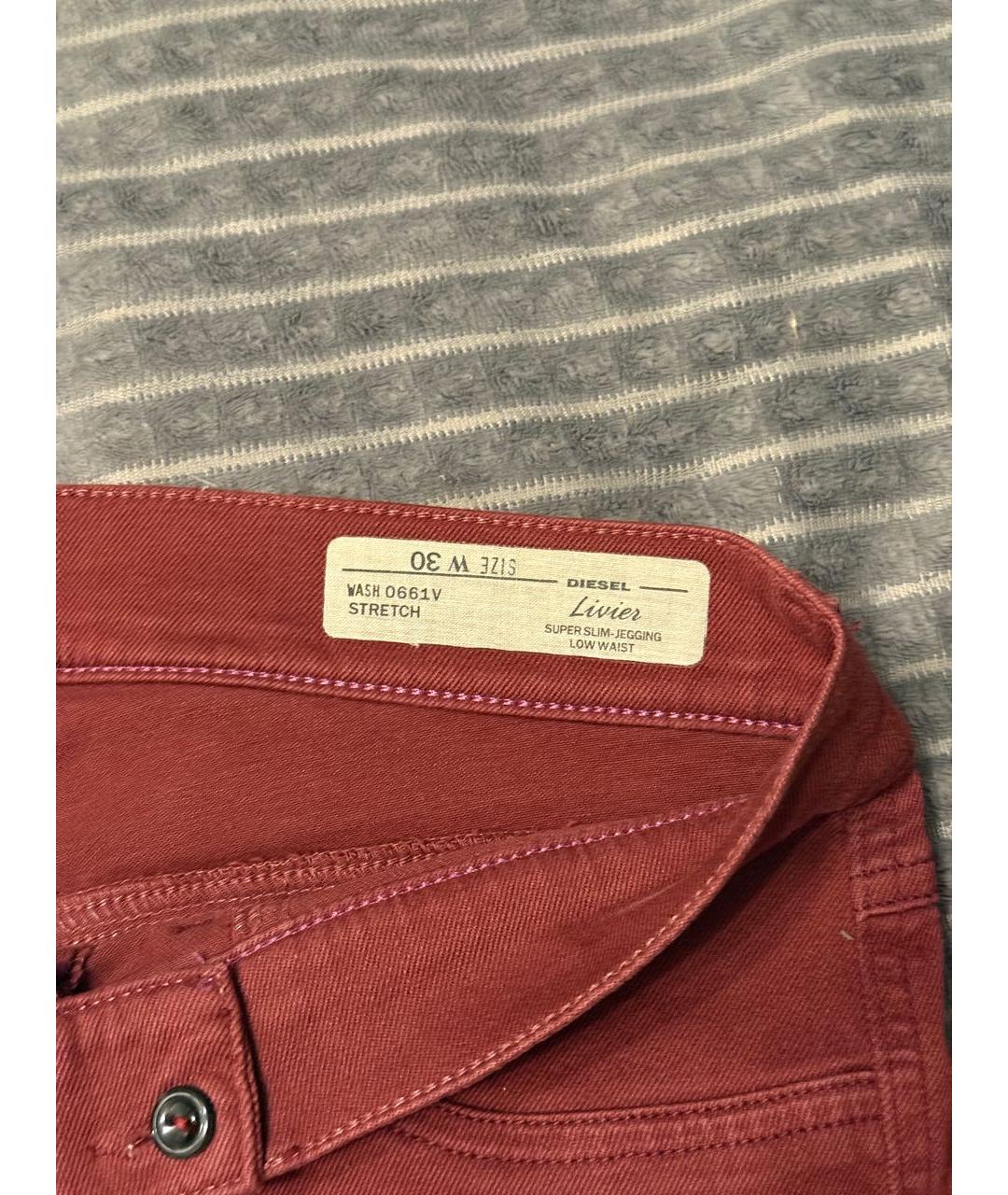 DIESEL Бордовые хлопко-эластановые прямые джинсы, фото 3