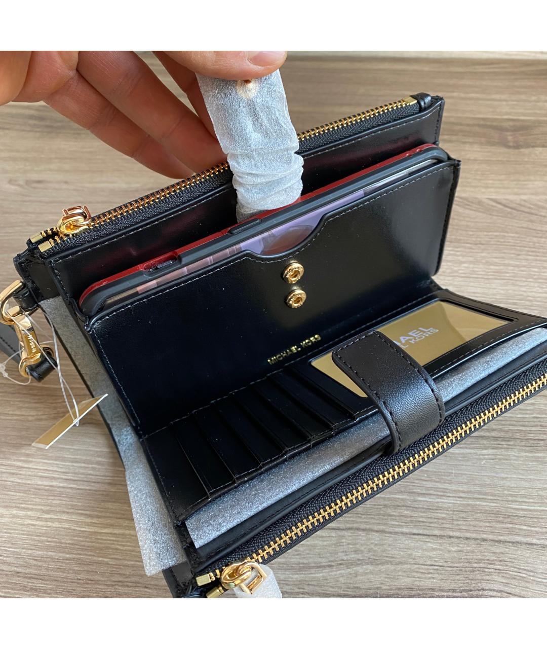 MICHAEL KORS Черный кожаный кошелек, фото 5