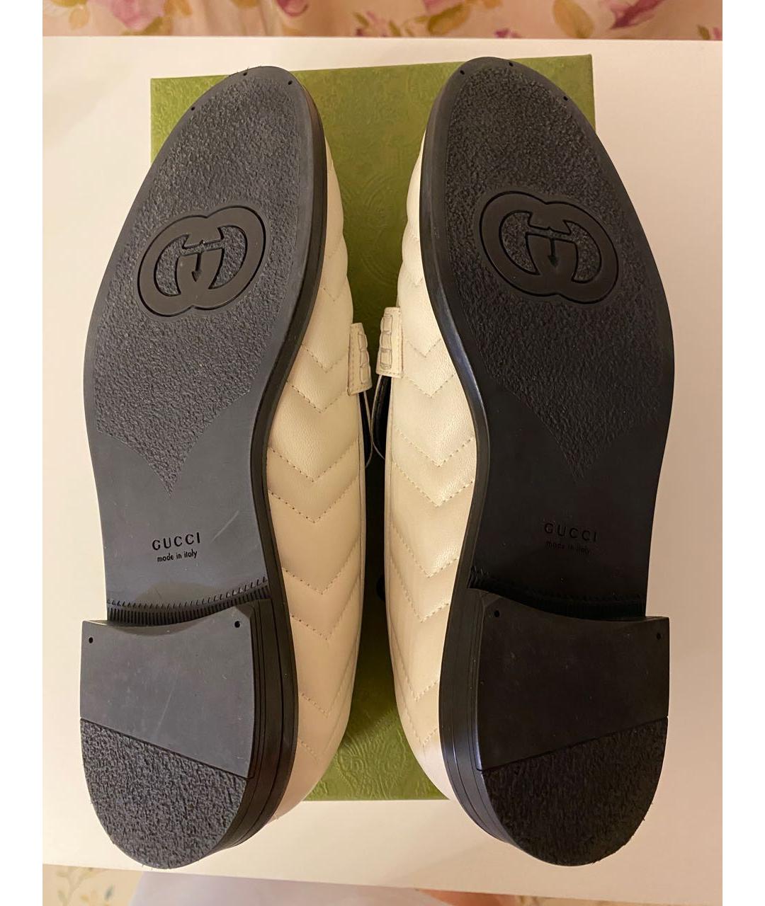 GUCCI Бежевые кожаные лоферы, фото 4