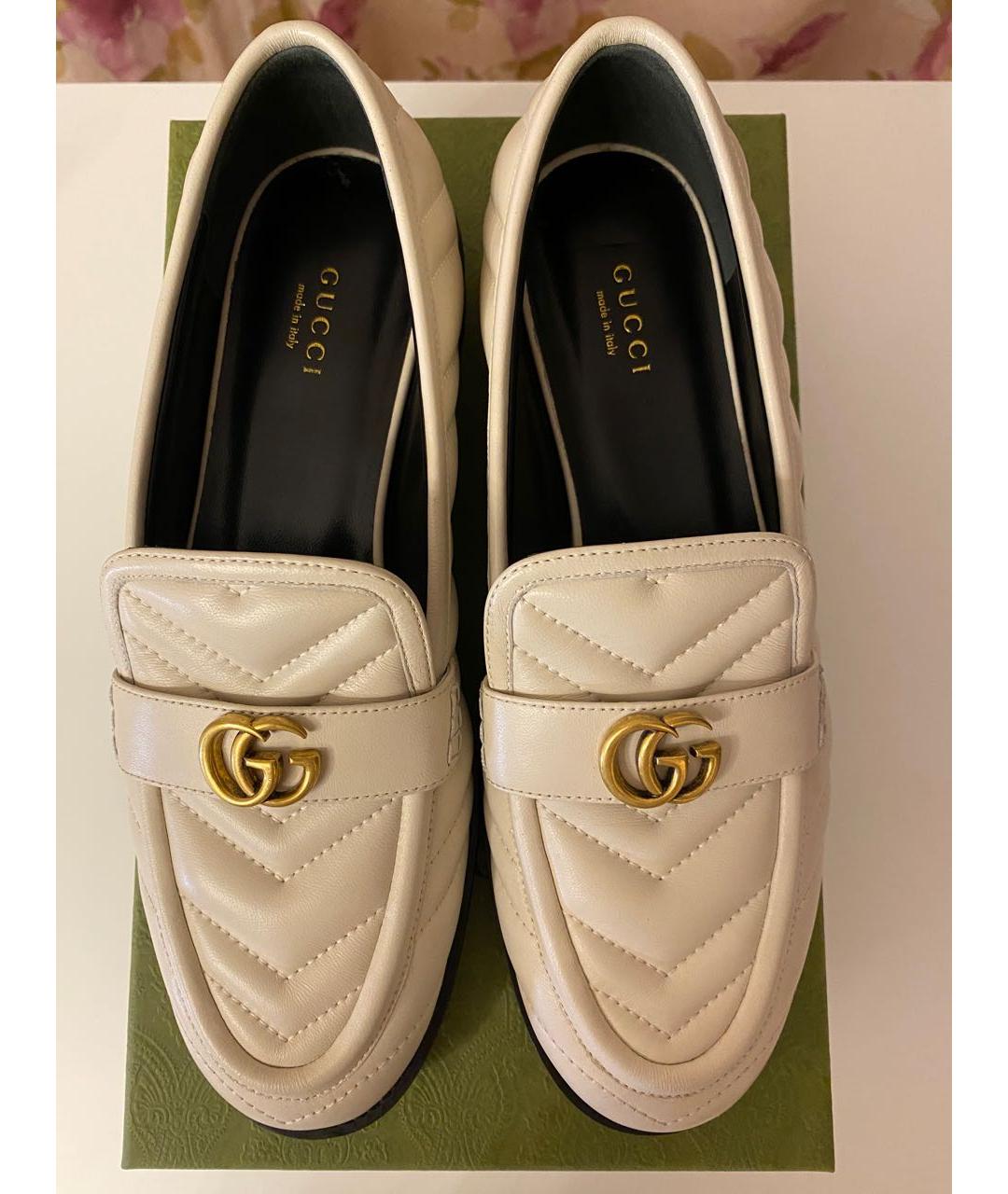 GUCCI Бежевые кожаные лоферы, фото 2