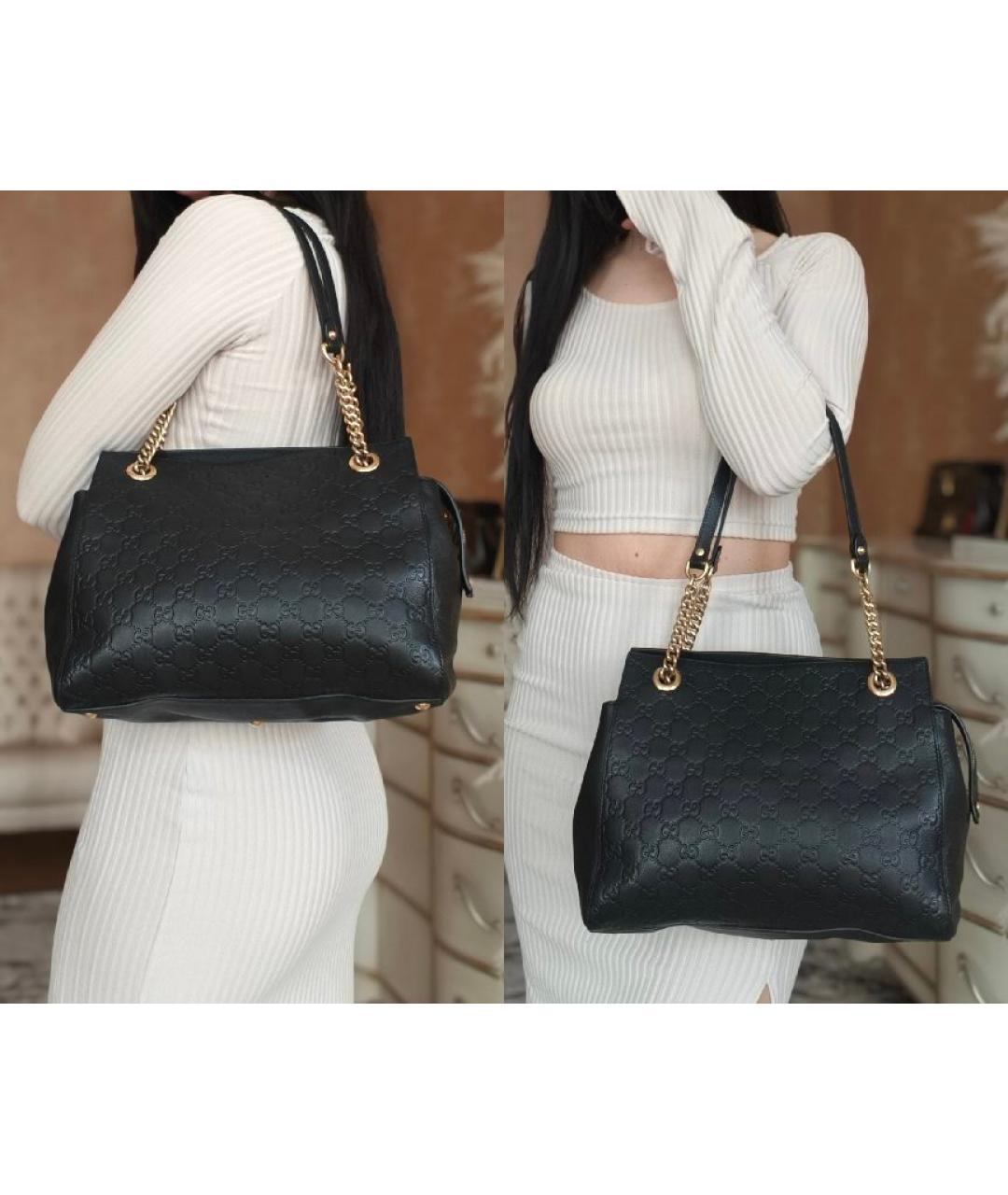GUCCI Черная кожаная сумка с короткими ручками, фото 4