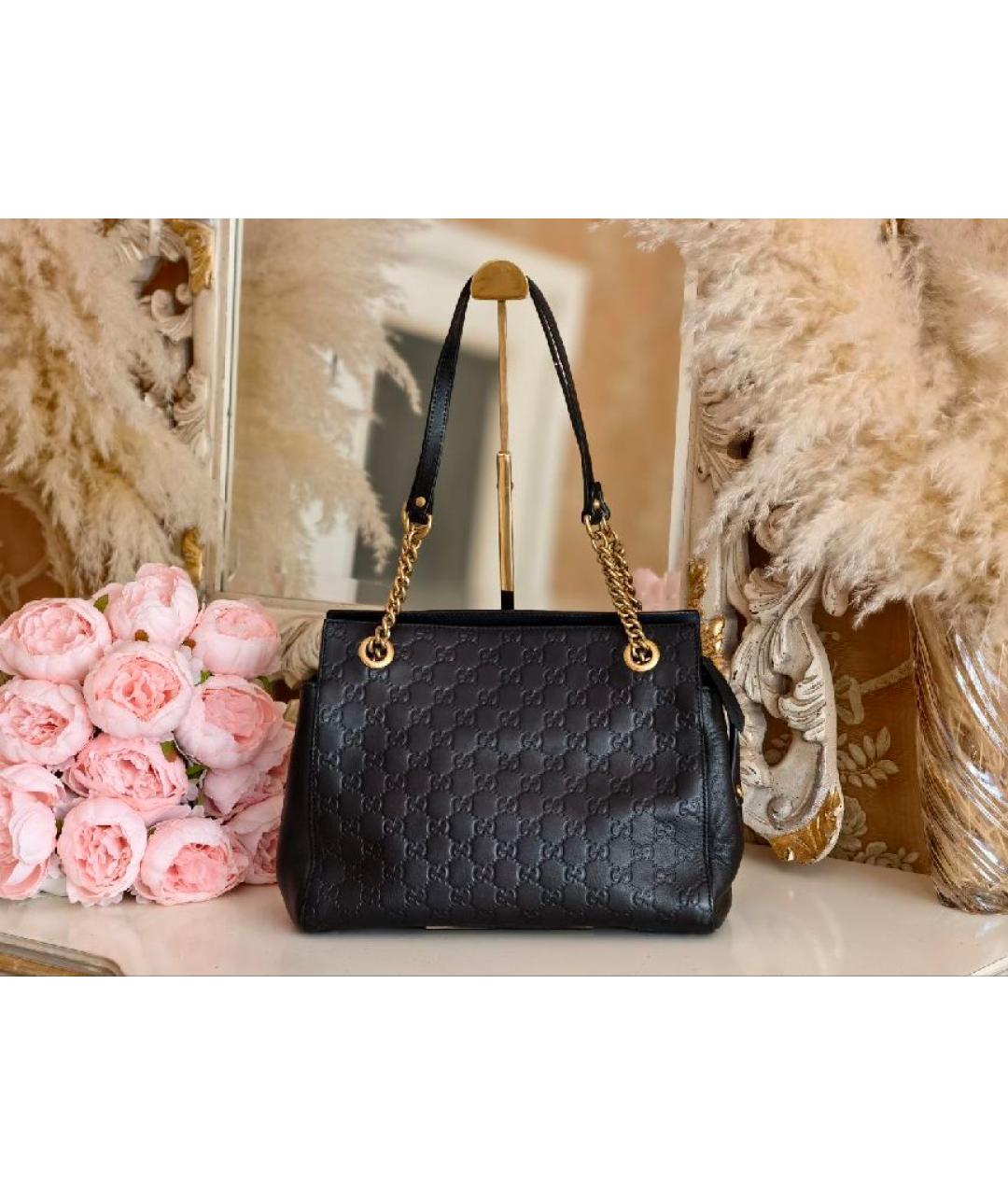 GUCCI Черная кожаная сумка с короткими ручками, фото 3