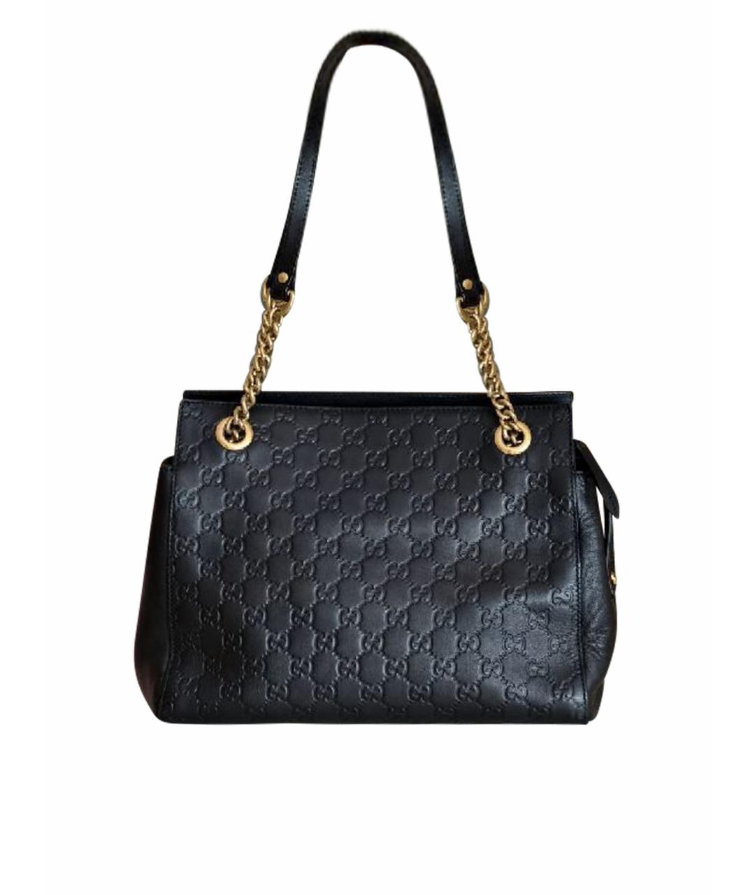 GUCCI Черная кожаная сумка с короткими ручками, фото 1