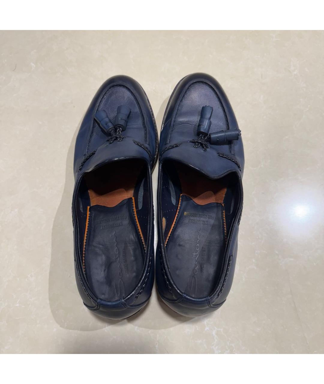 SANTONI Темно-синие кожаные лоферы, фото 3