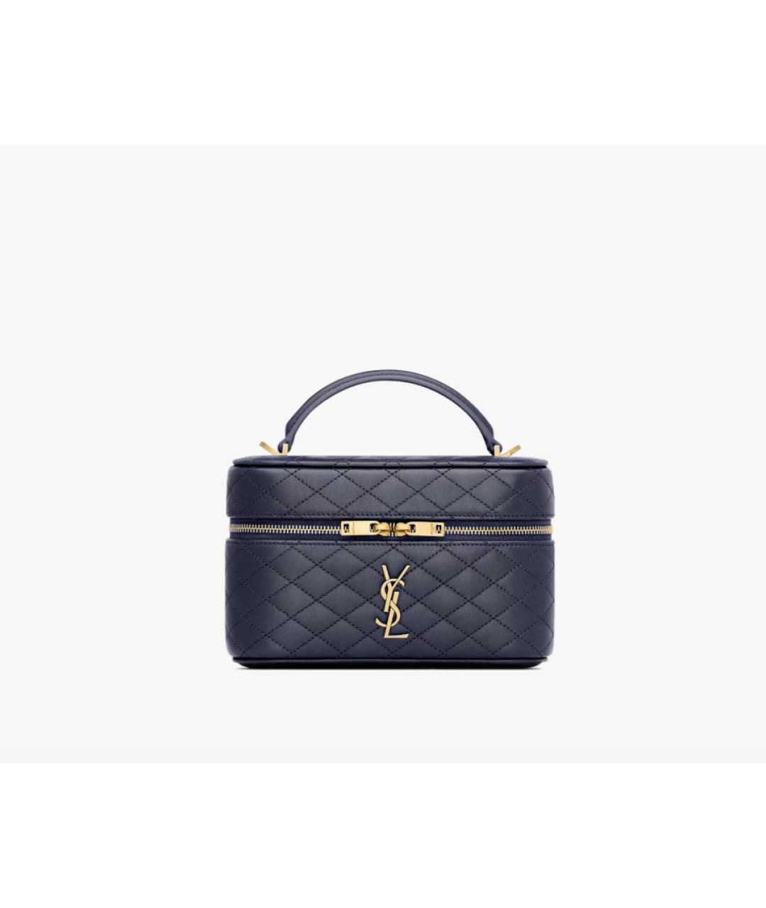 SAINT LAURENT Синяя кожаная сумка с короткими ручками, фото 2