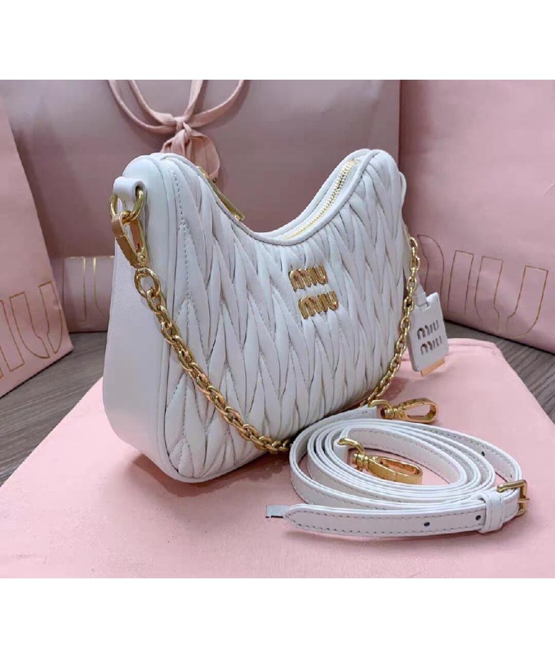 MIU MIU Белая кожаная сумка через плечо, фото 3