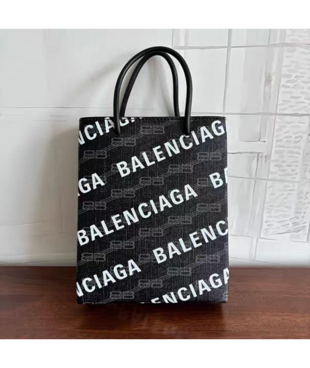 BALENCIAGA Черная кожаная сумка тоут, фото 4