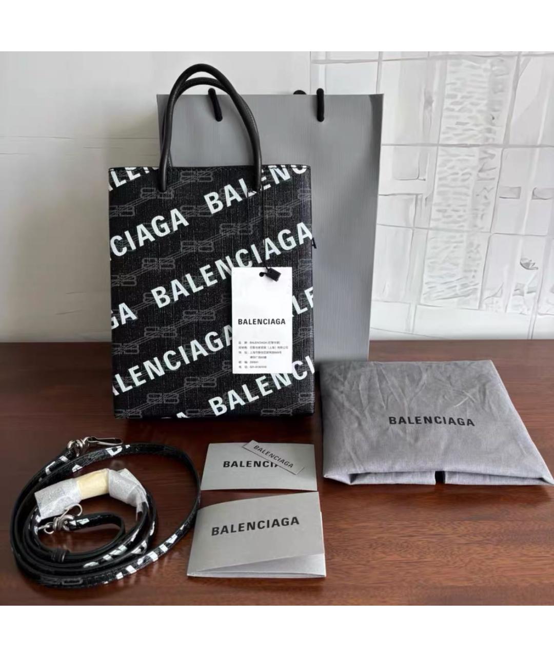 BALENCIAGA Черная кожаная сумка тоут, фото 2