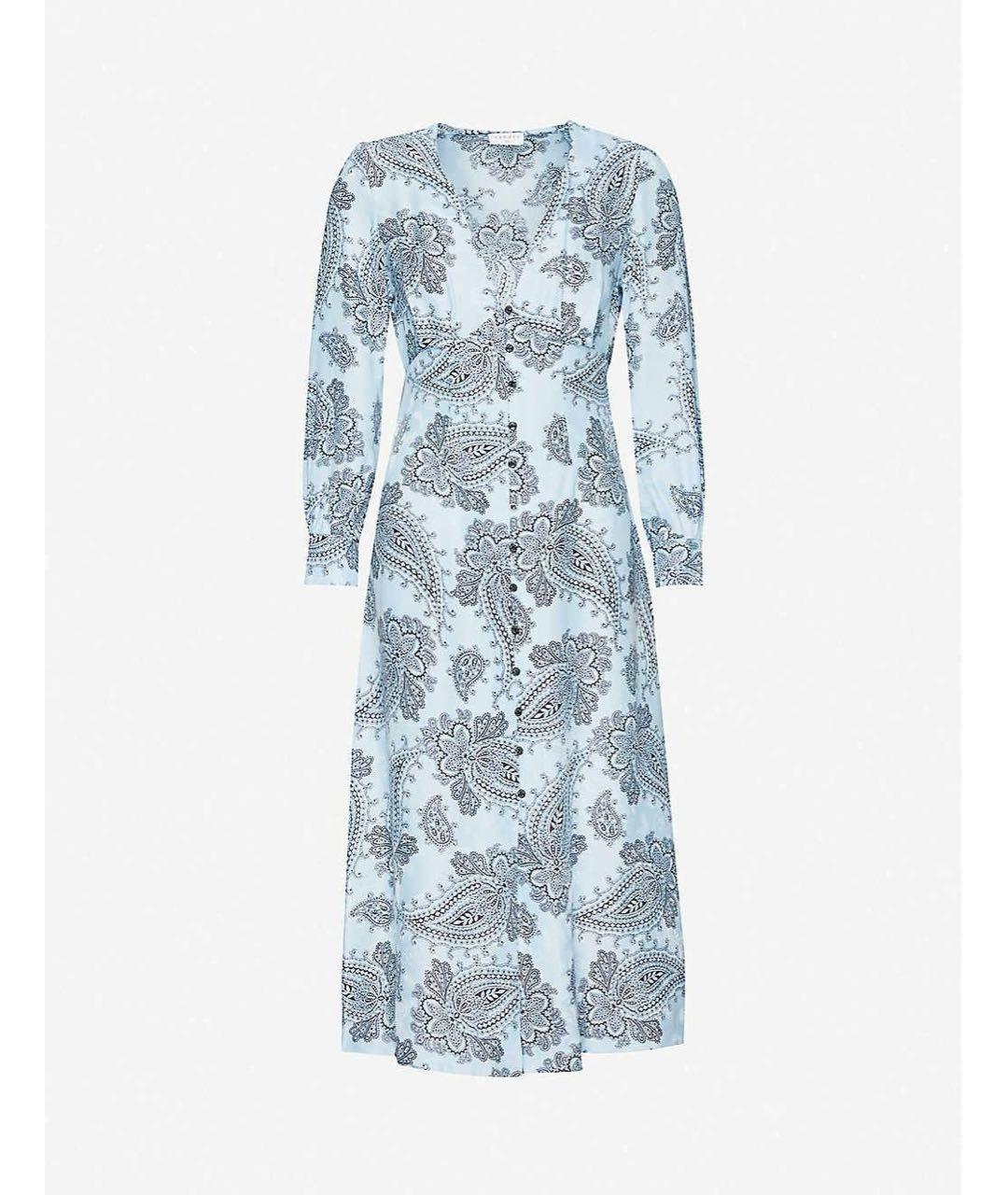 SANDRO Голубое шелковое повседневное платье, фото 9