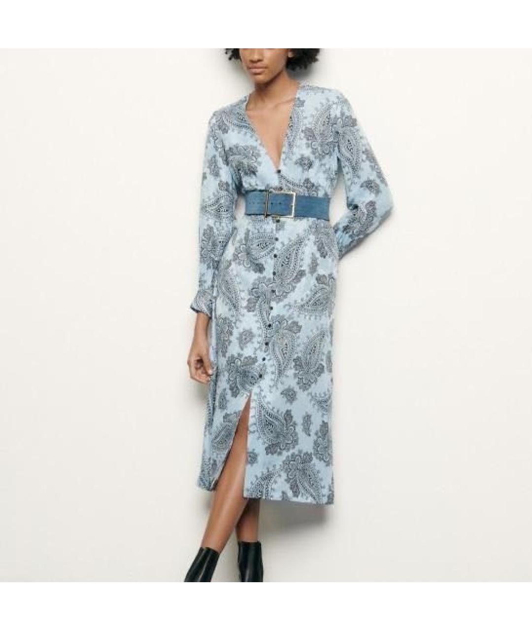 SANDRO Голубое шелковое повседневное платье, фото 5