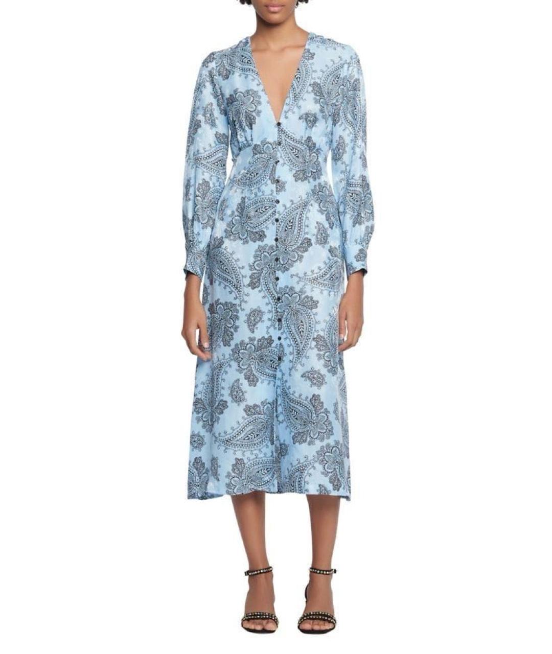 SANDRO Голубое шелковое повседневное платье, фото 2