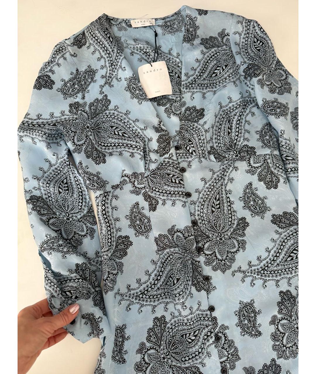 SANDRO Голубое шелковое повседневное платье, фото 7