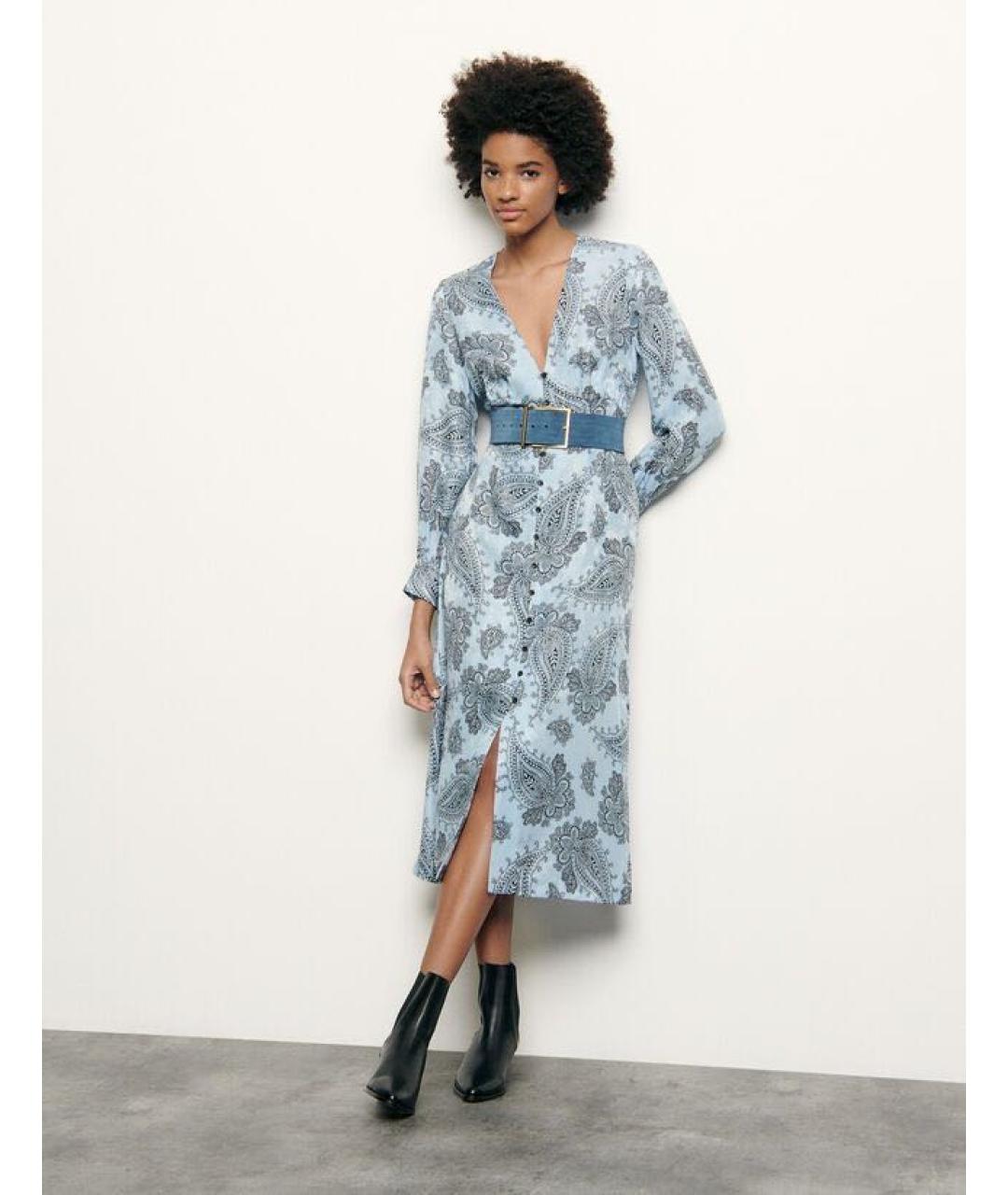 SANDRO Голубое шелковое повседневное платье, фото 6