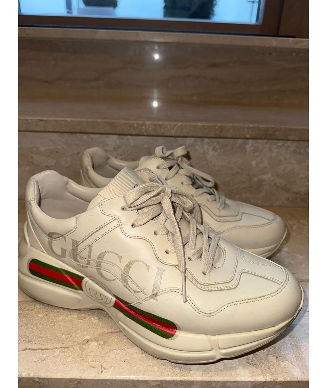 GUCCI Бежевые кожаные низкие кроссовки / кеды, фото 6